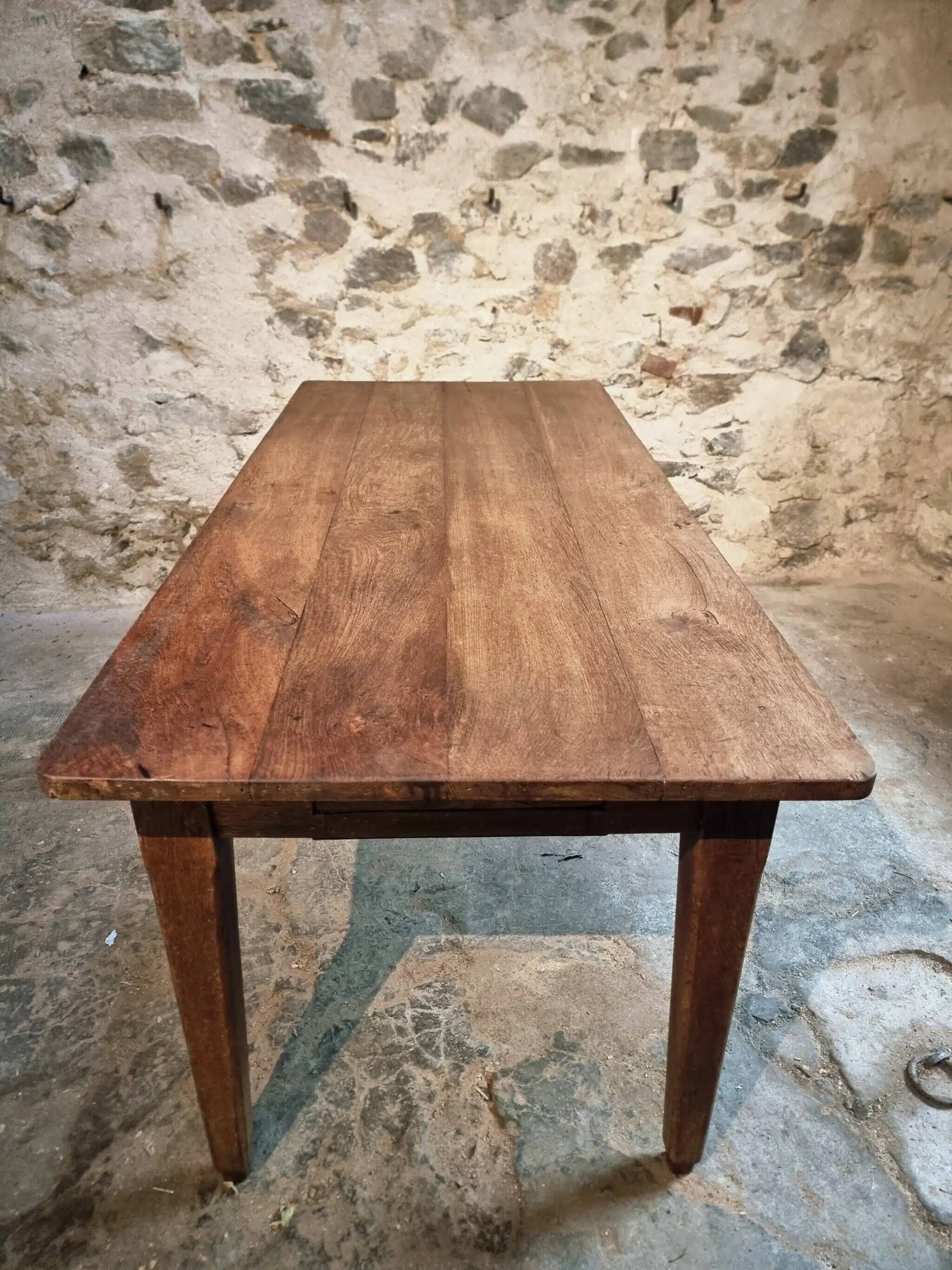Antique French oak dining table – circa 1900 – farmhouse table with drawer