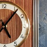 Vintage formica clock rectangular silent wall clock "Hermle gilded wood"