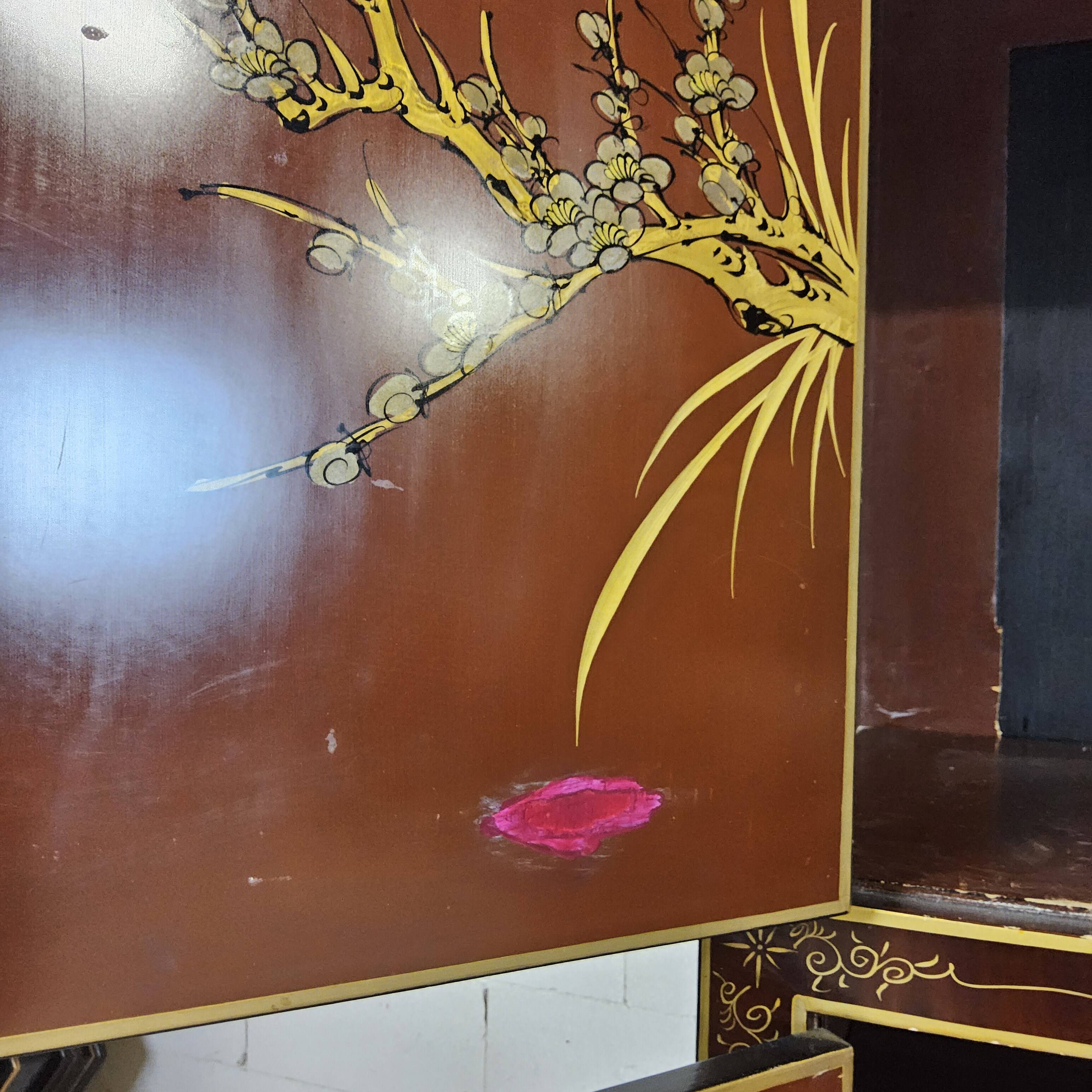 Vintage Chinese cabinet gold leaf / flowers and birds / bohemian