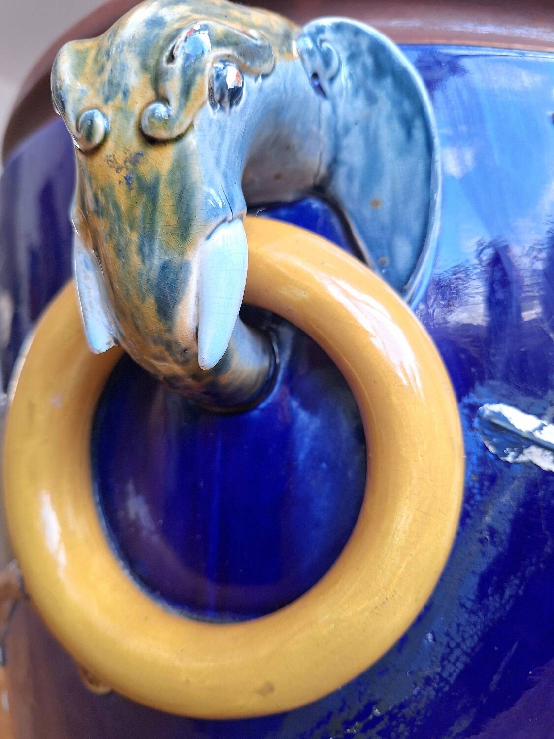 Large antique majolica cache pot, planter by Joseph Holdcroft.