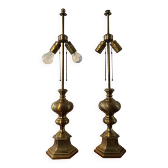 Paire de lampes vintage en bronze et laiton