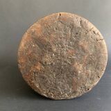 Large measuring pot in wood and old iron, 19th century folk art