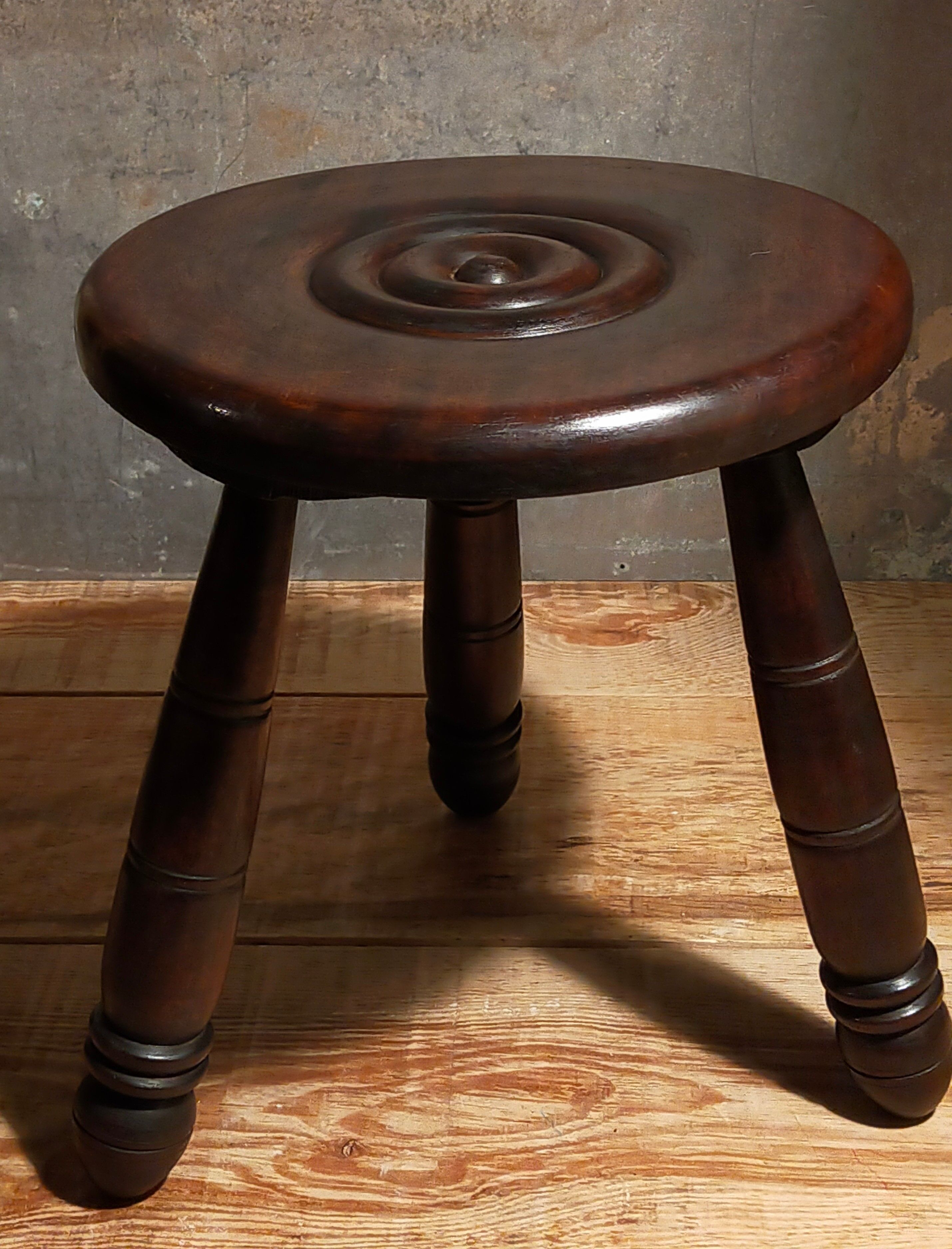 Tripod stool solid wood turned vintage