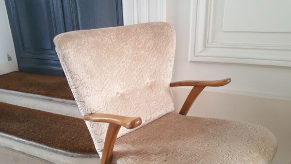 Lot de 2 fauteuils années 50 Wing chair Zig Zag Vintage restaurés