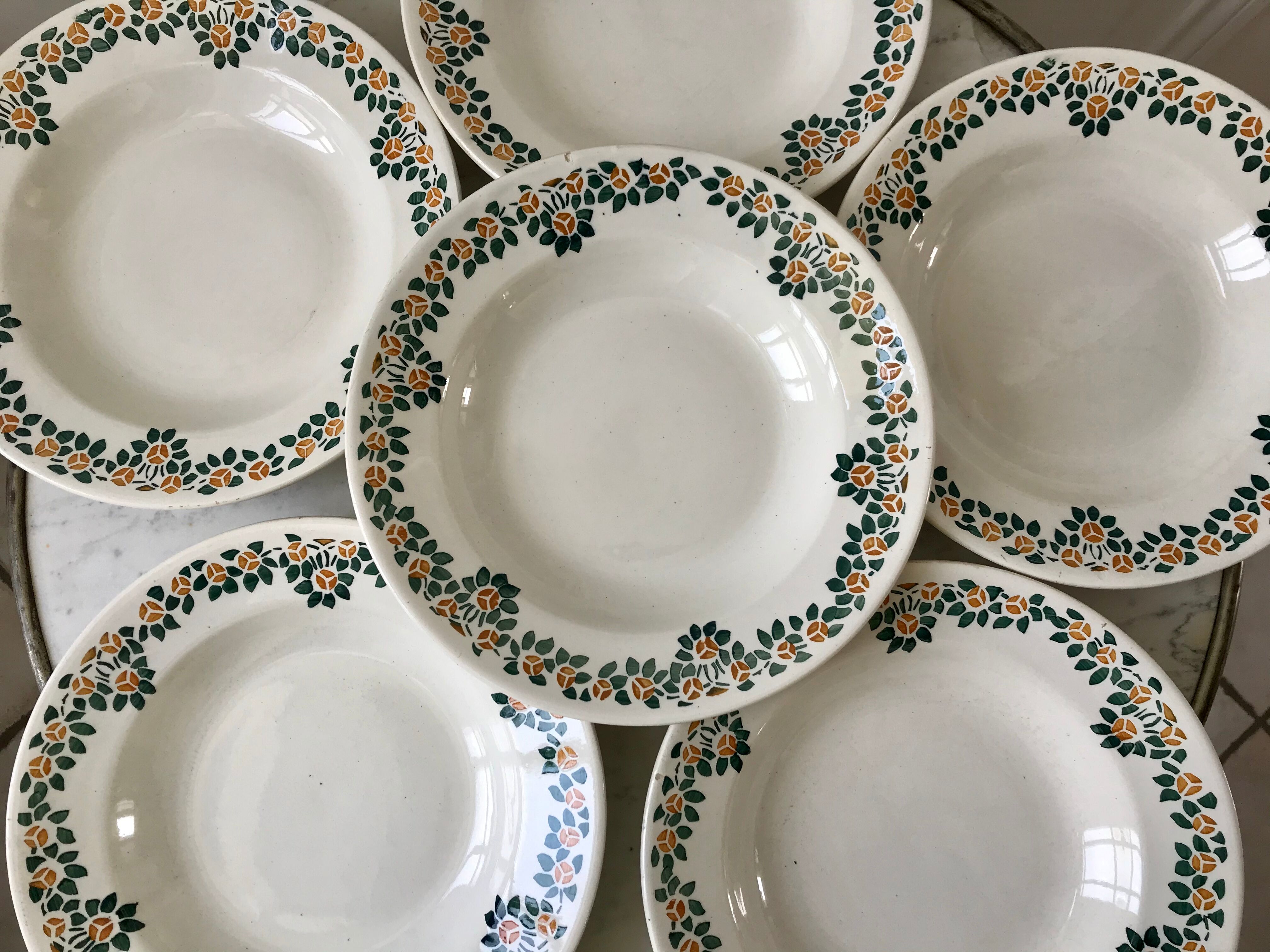Set of 6 hollow earthenware plates New Givors model "RIta" 30s