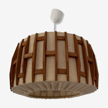 Vintage Scandinavian pendant lamp in wool and wood