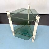 Table d’appoint vintage en bois et verre fumé, Italie des années 1970