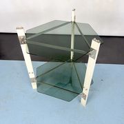 Vintage wood and smoked glass side tablep, Italy 1970s