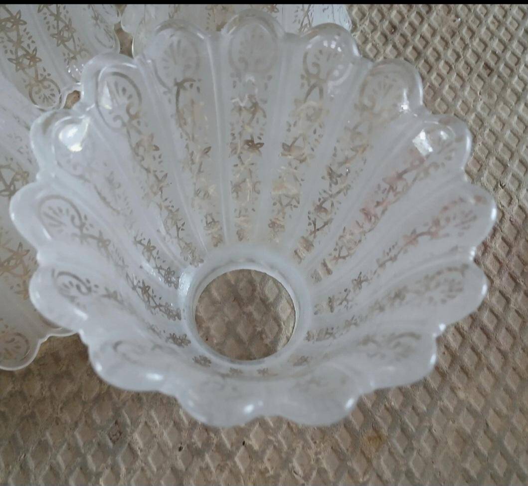 4 antique acid-etched glass tulips