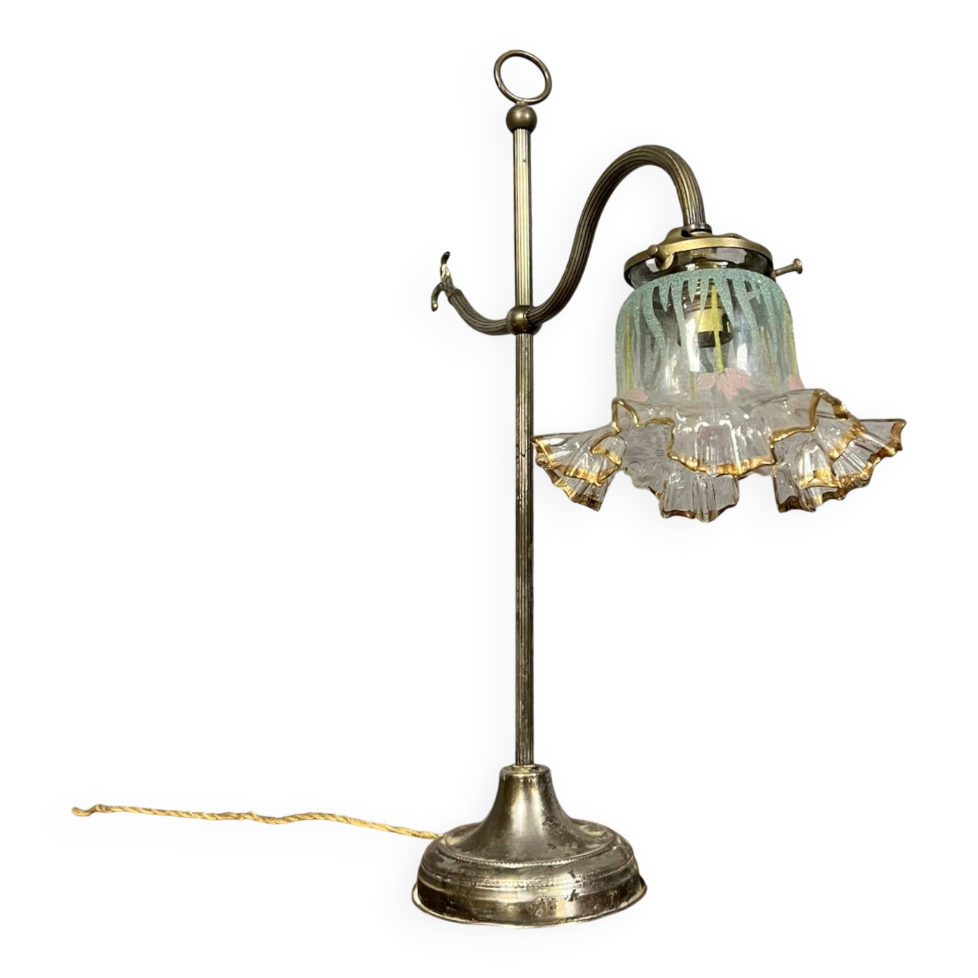1900s desk lamp in silver-plated bronze and metal