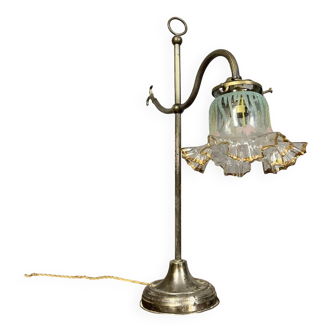 Lampe de bureau époque 1900 en bronze argenté et métal