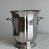 Seau à champagne en métal argenté, poignées intégrées, design classique.