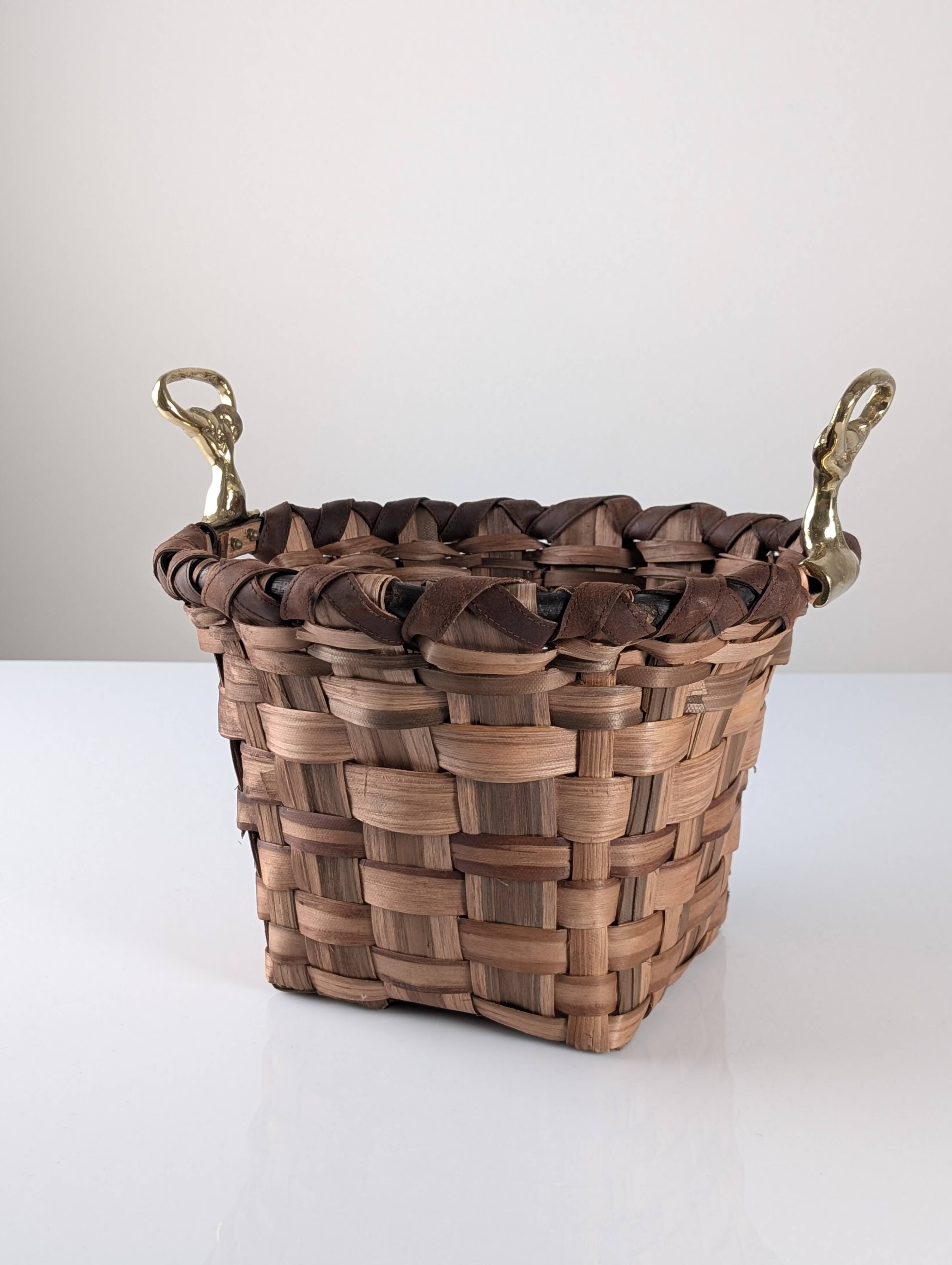 David Marshall brutalist splint wood and cast brass basket, 1970s
