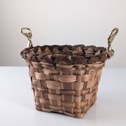 David Marshall brutalist splint wood and cast brass basket, 1970s