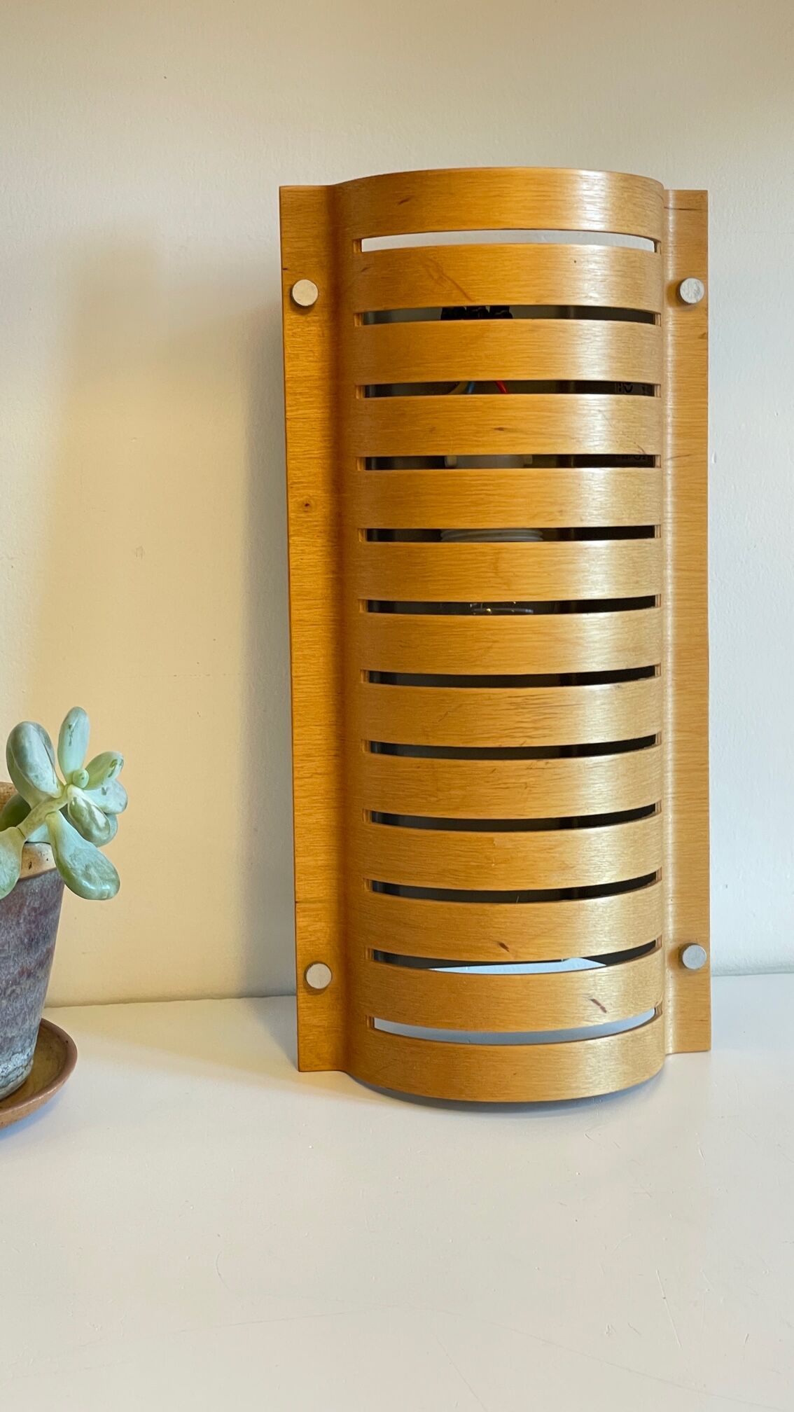 Vintage ikea bent wood and steel wall light