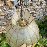 Vintage mother-of-pearl and brass pendant light 1970