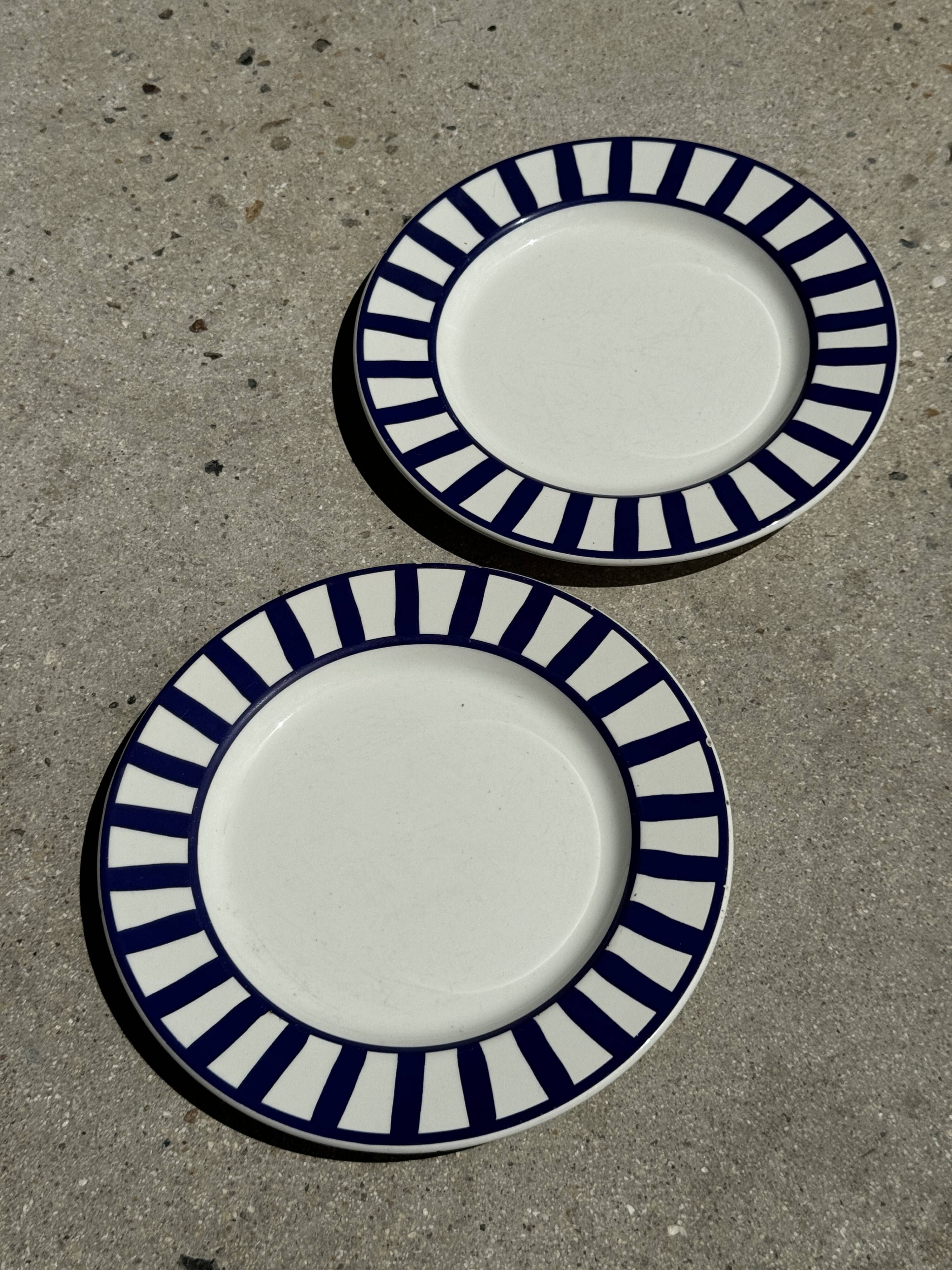 Set of 2 blue striped plates Ceramica Quadrifoglio Italy