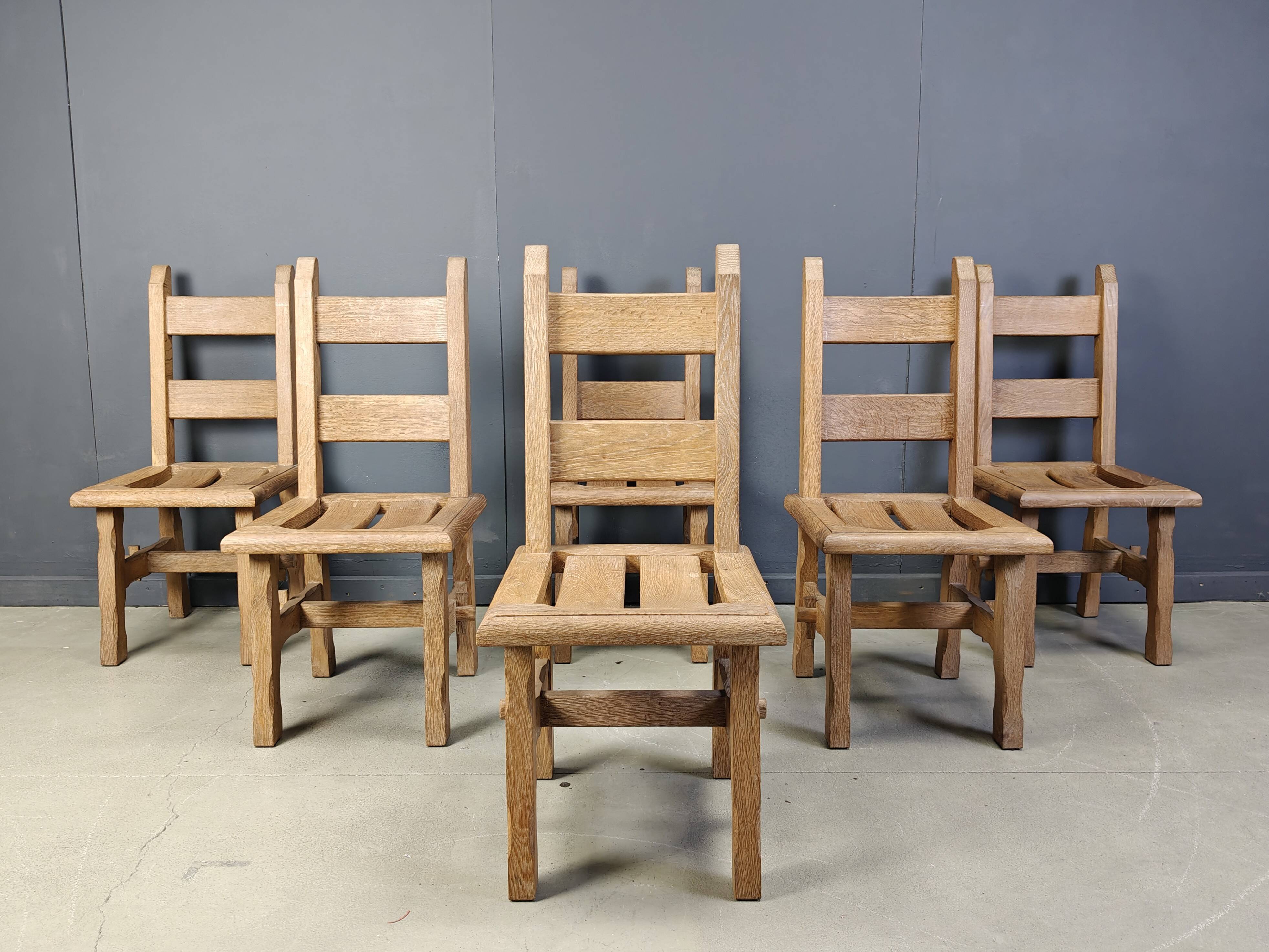 Vintage oak  brutalist dining chairs, 1960s