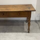 Antique natural wood farm table with 3 drawers