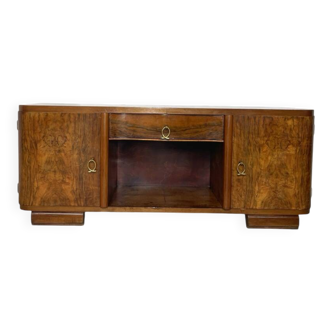 Italian burl walnut art deco console table, 1940s