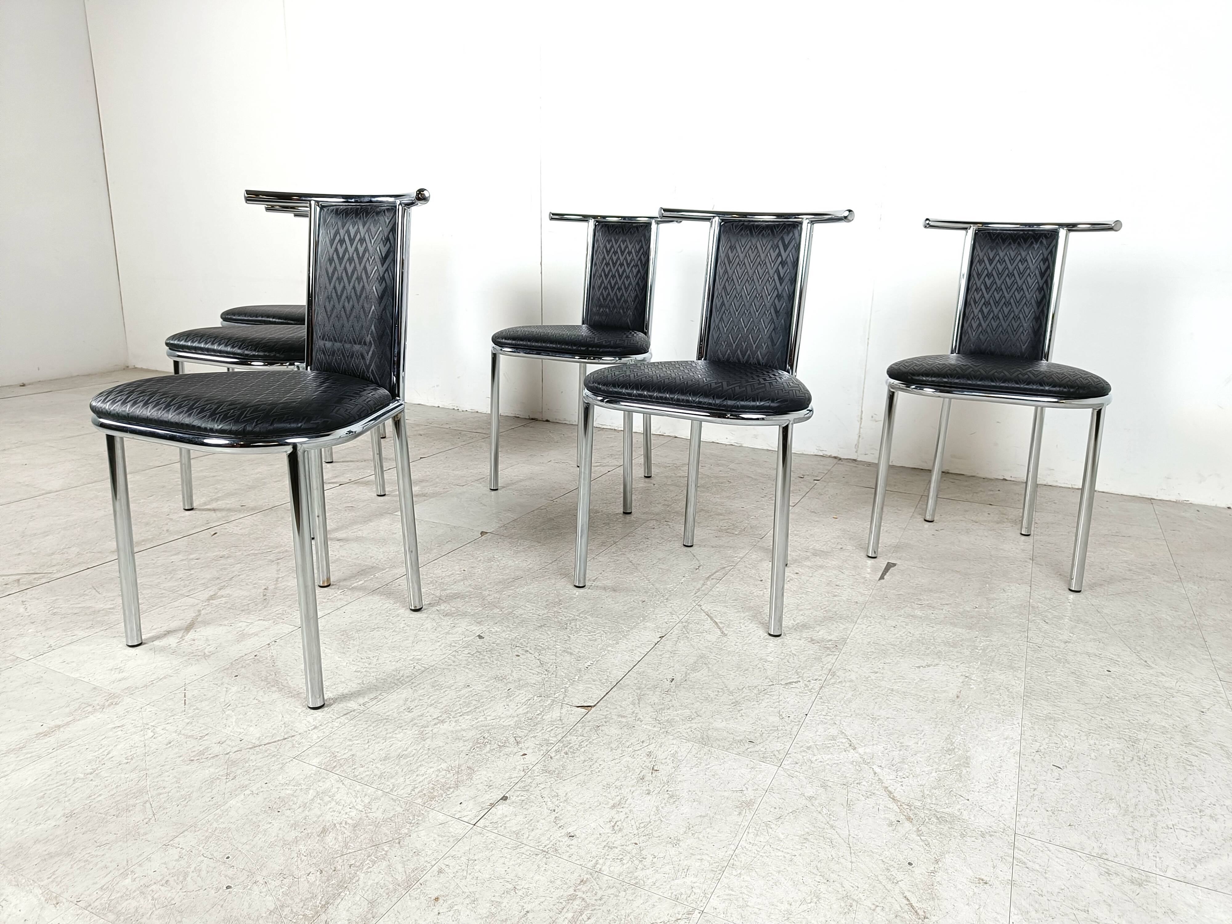 Vintage chrome postmodern dining chairs, 1980s