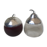 Set of candy apple and pear, metal and glass