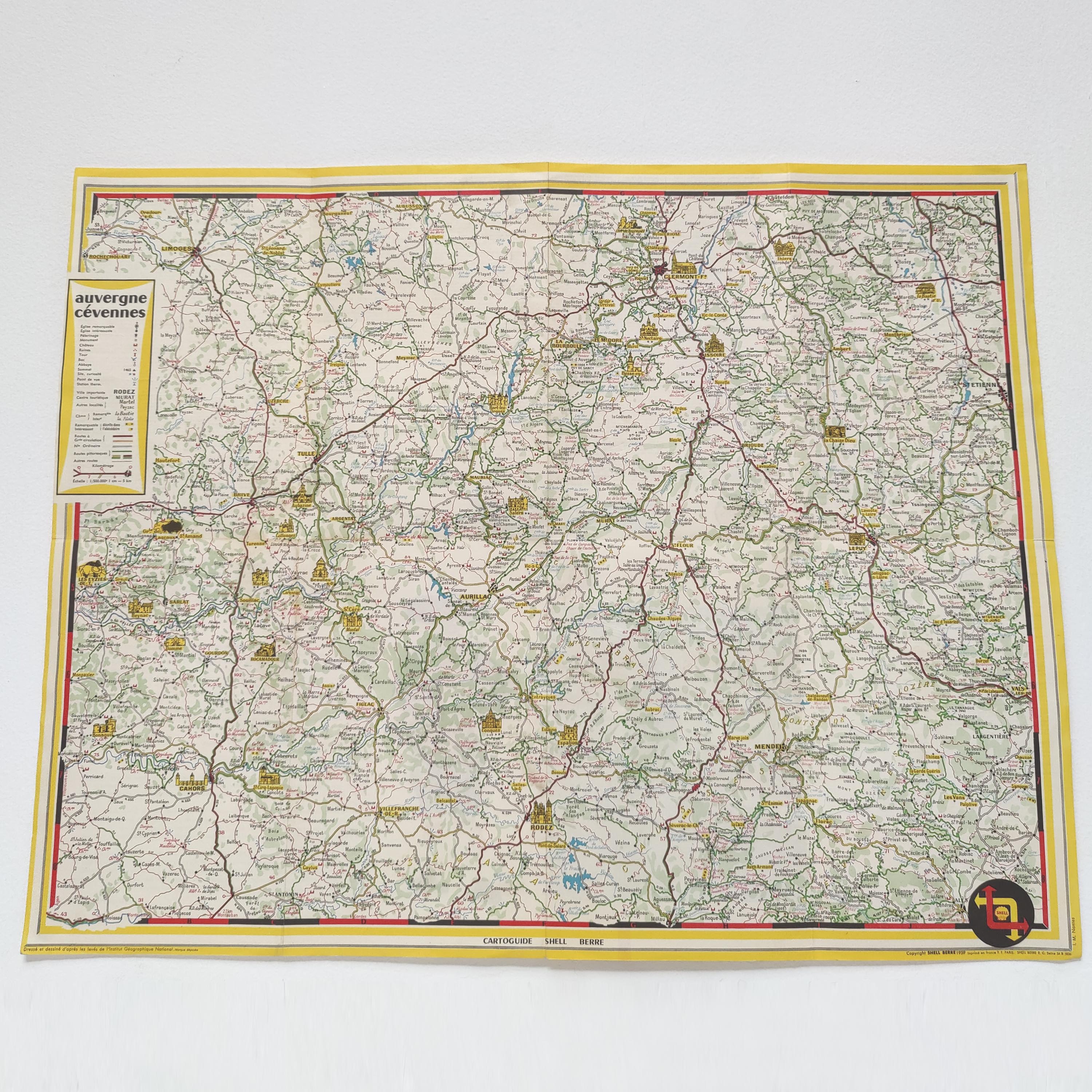 Map Shell Auvergne Cévennes 1959
