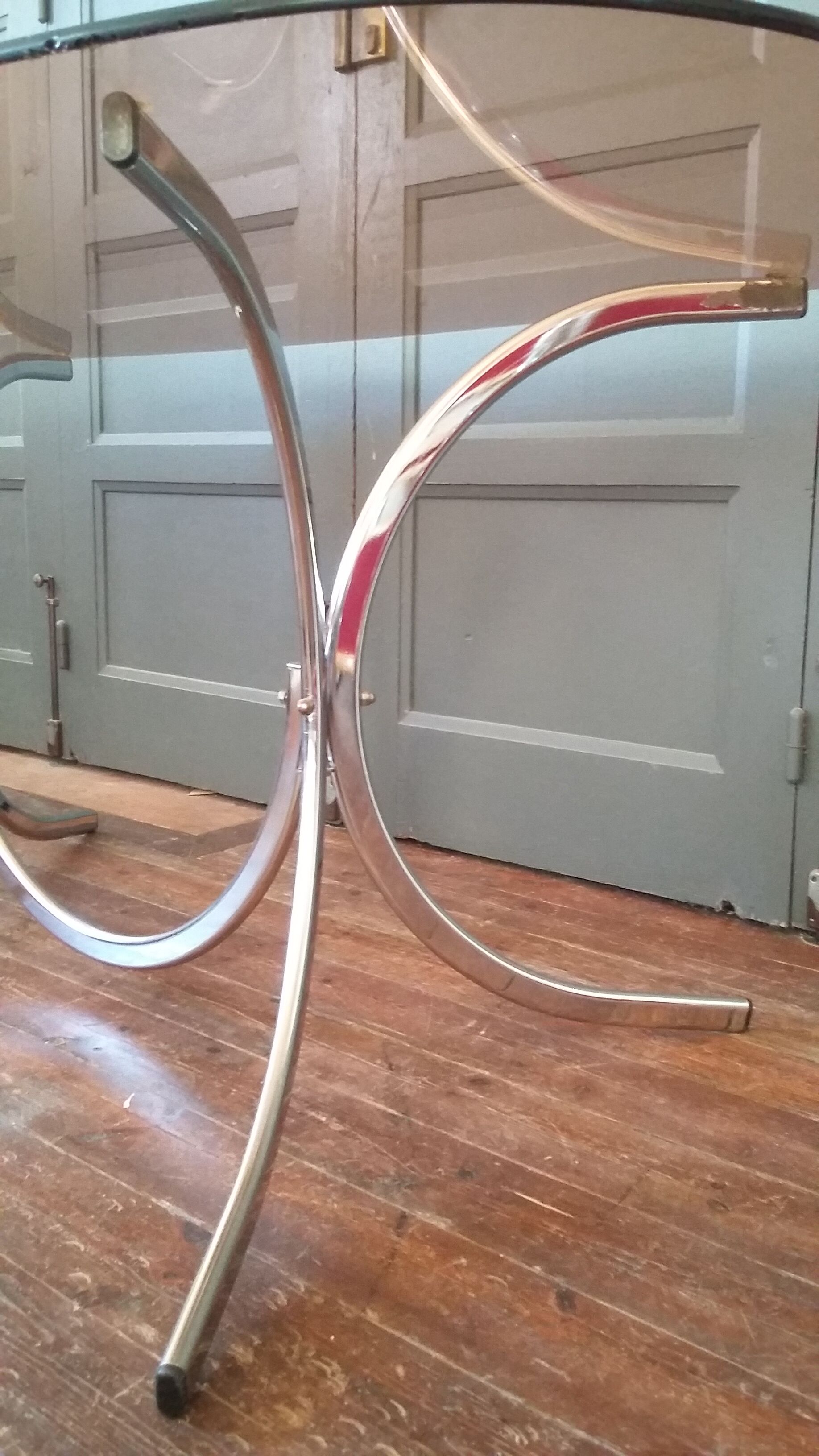 Vintage dining table glass and chrome 1970