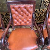 Suite of 4 armchairs period Restoration leather and mahogany