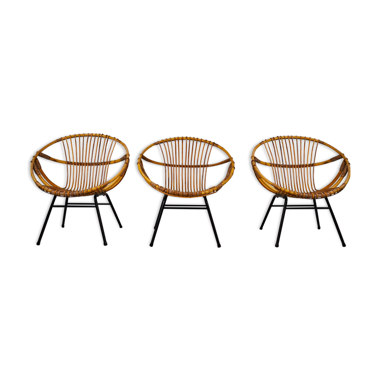 Set of 3 rattan armchairs by Rohe Noordwolde, Netherlands
