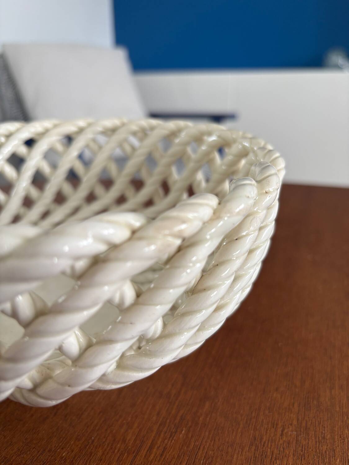 White openwork braided ceramic bowl - lace ceramic
