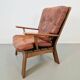 Fauteuil en bois brutaliste avec revêtement en cuir marron, Allemagne, années 1960.