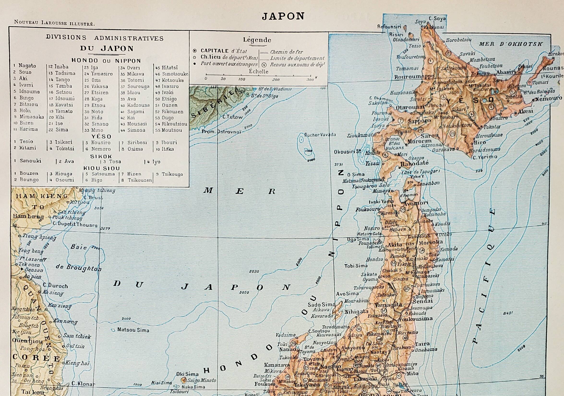 Antique engraving 1898, Japan, map, Asia, Tokyo • Lithograph, original illustration
