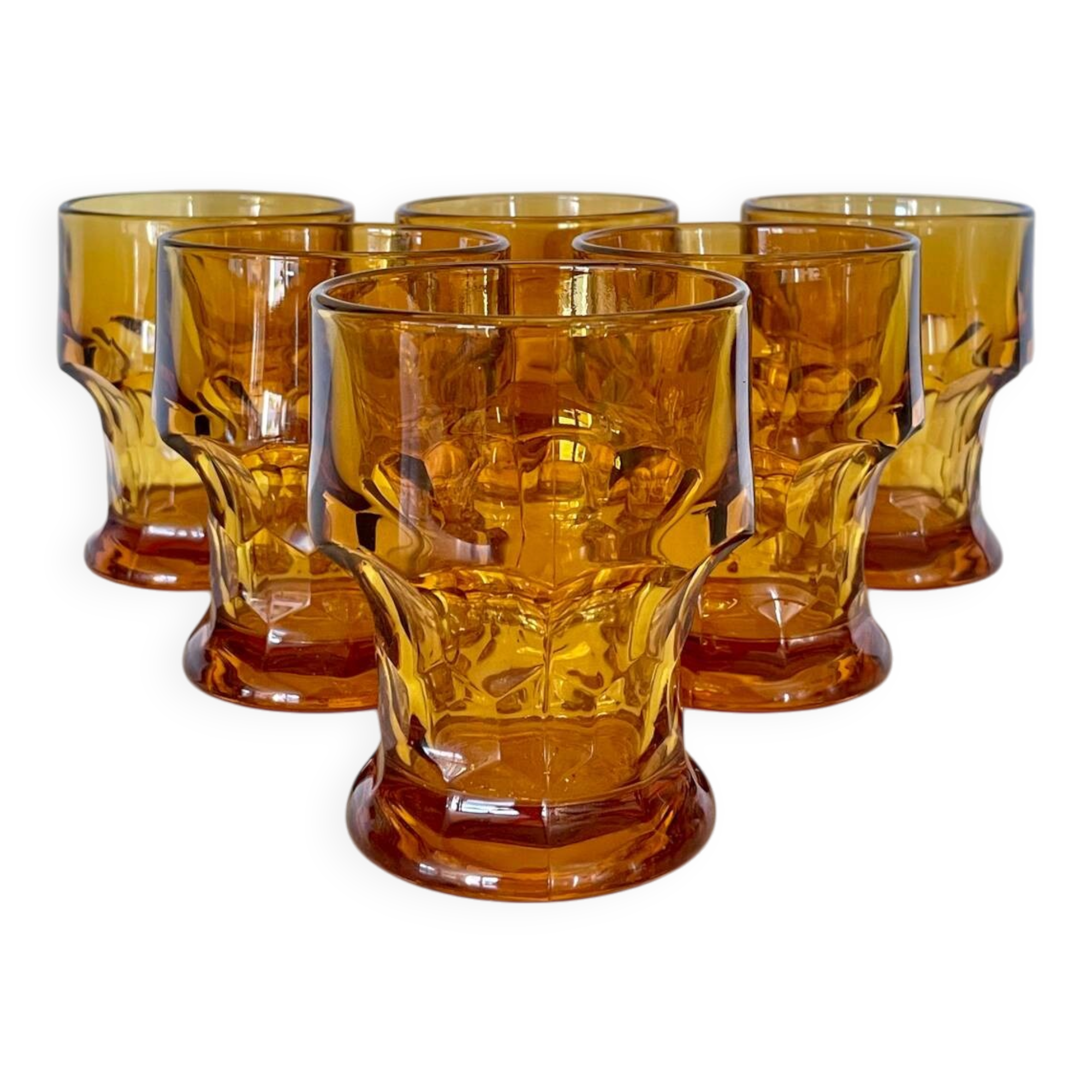 6 amber smoked glass orangeade glasses made in Italy