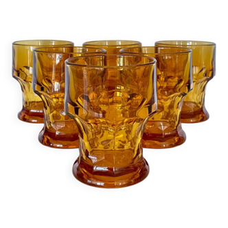 6 amber smoked glass orangeade glasses made in Italy