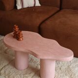 Organic shaped coffee table in pink teracotta tadelakt