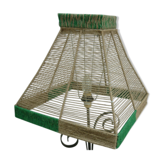 Lampshade pyramid in bistre and green jute thread