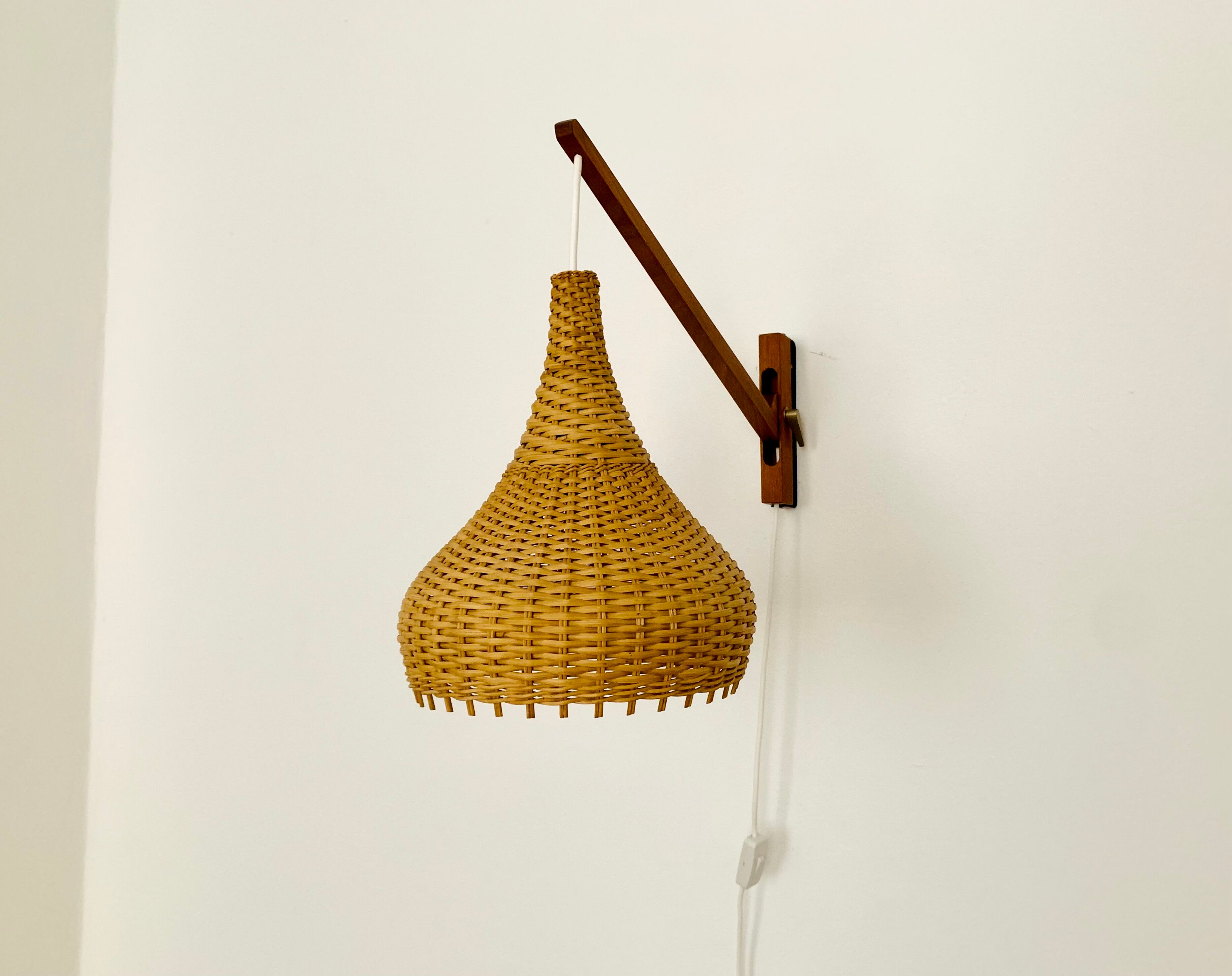 Danish Teak and Wicker Wall Lamp