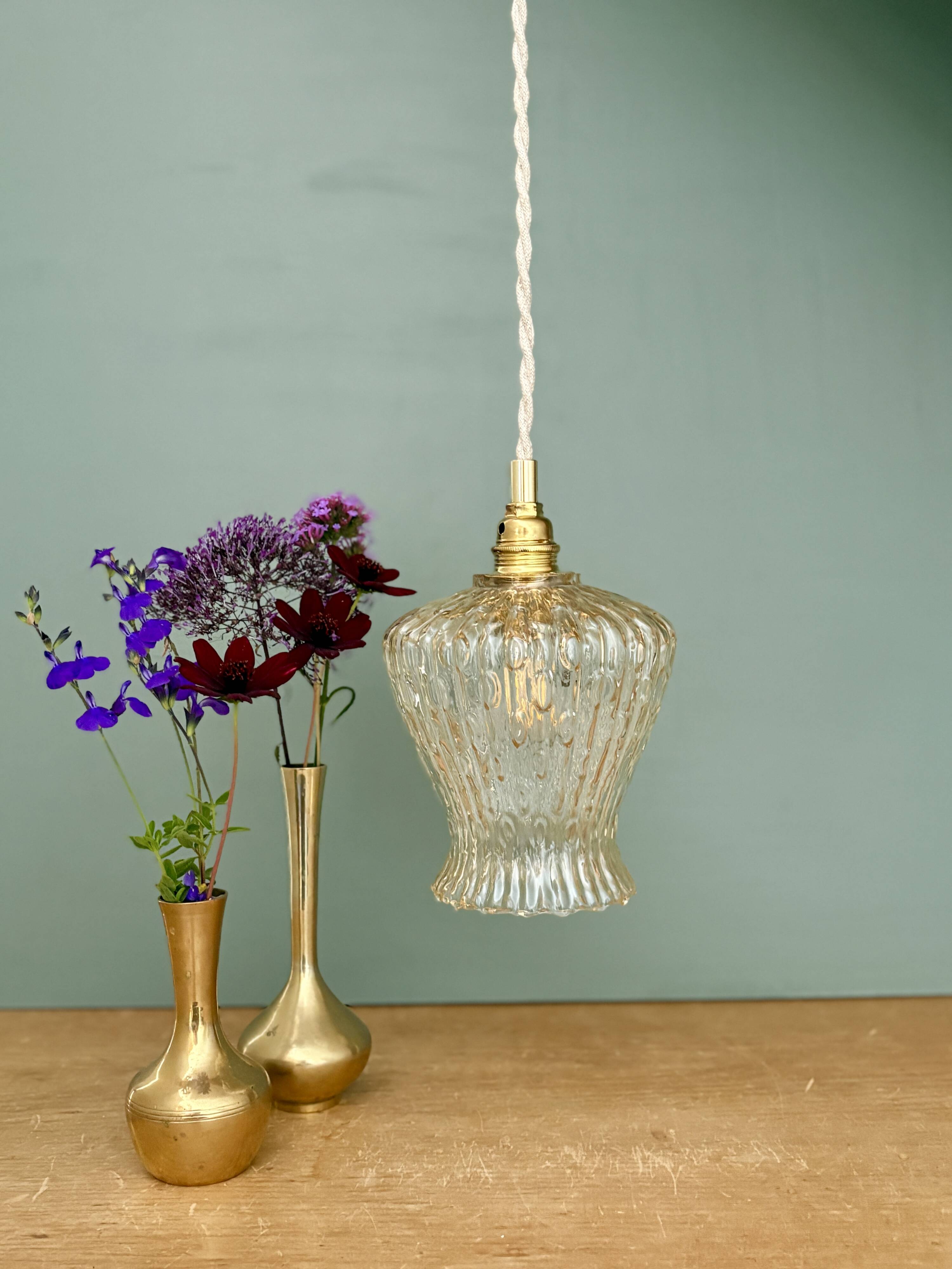 Vintage tulip pendant light in amber glass