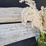 Exterior bench in patinated white solid wood
