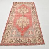 4x8 Red Cream Handmade Oriental Vintage Rug, 117x230Cm