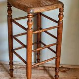 Tabouret ancien cannage et bois tourné