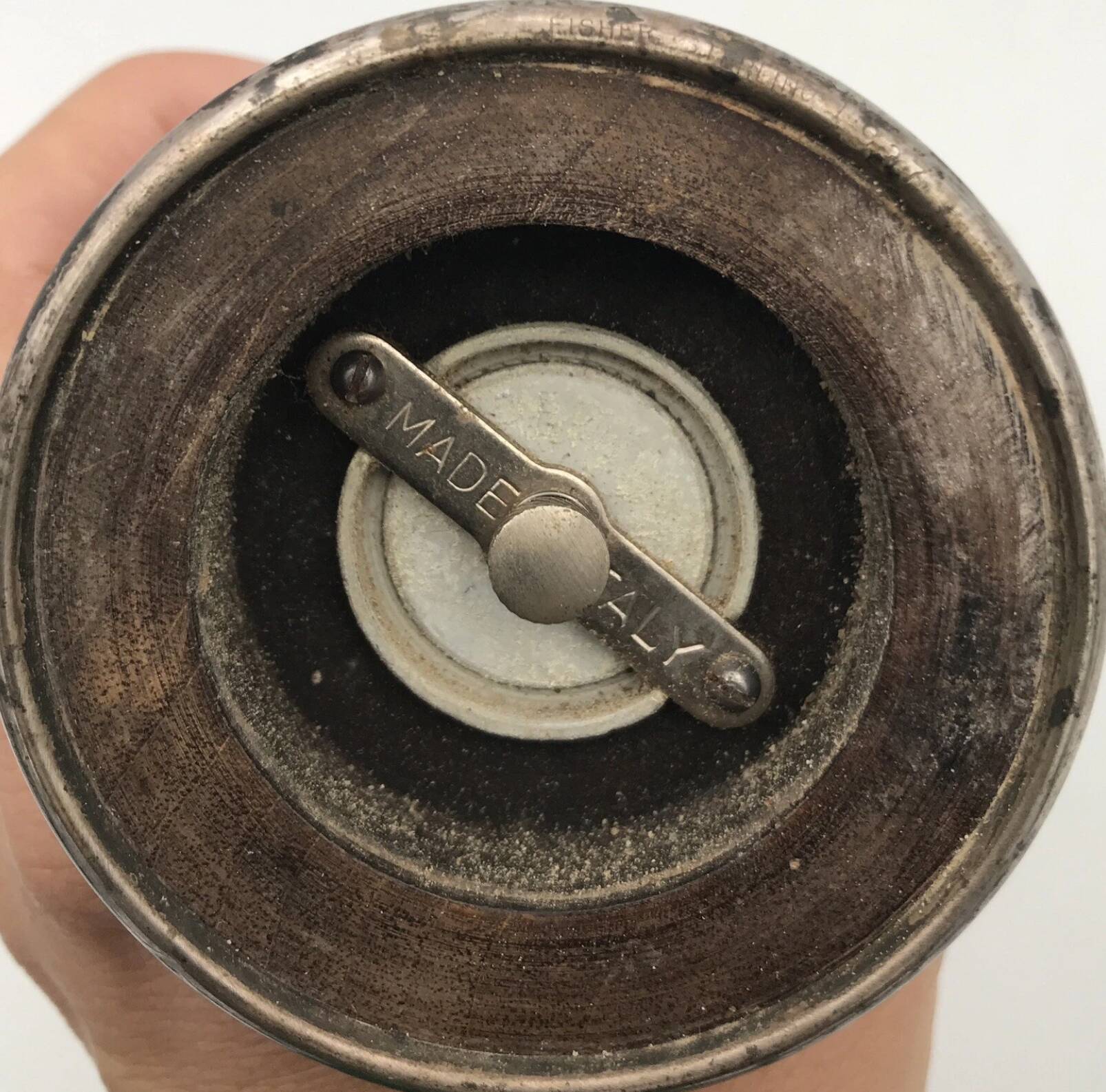 Vintage pepper mill in wood and silver, fisher silversmith 1937, italy