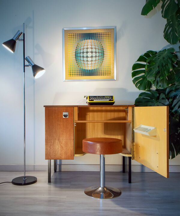 Bureau malle moderniste année 60, teck