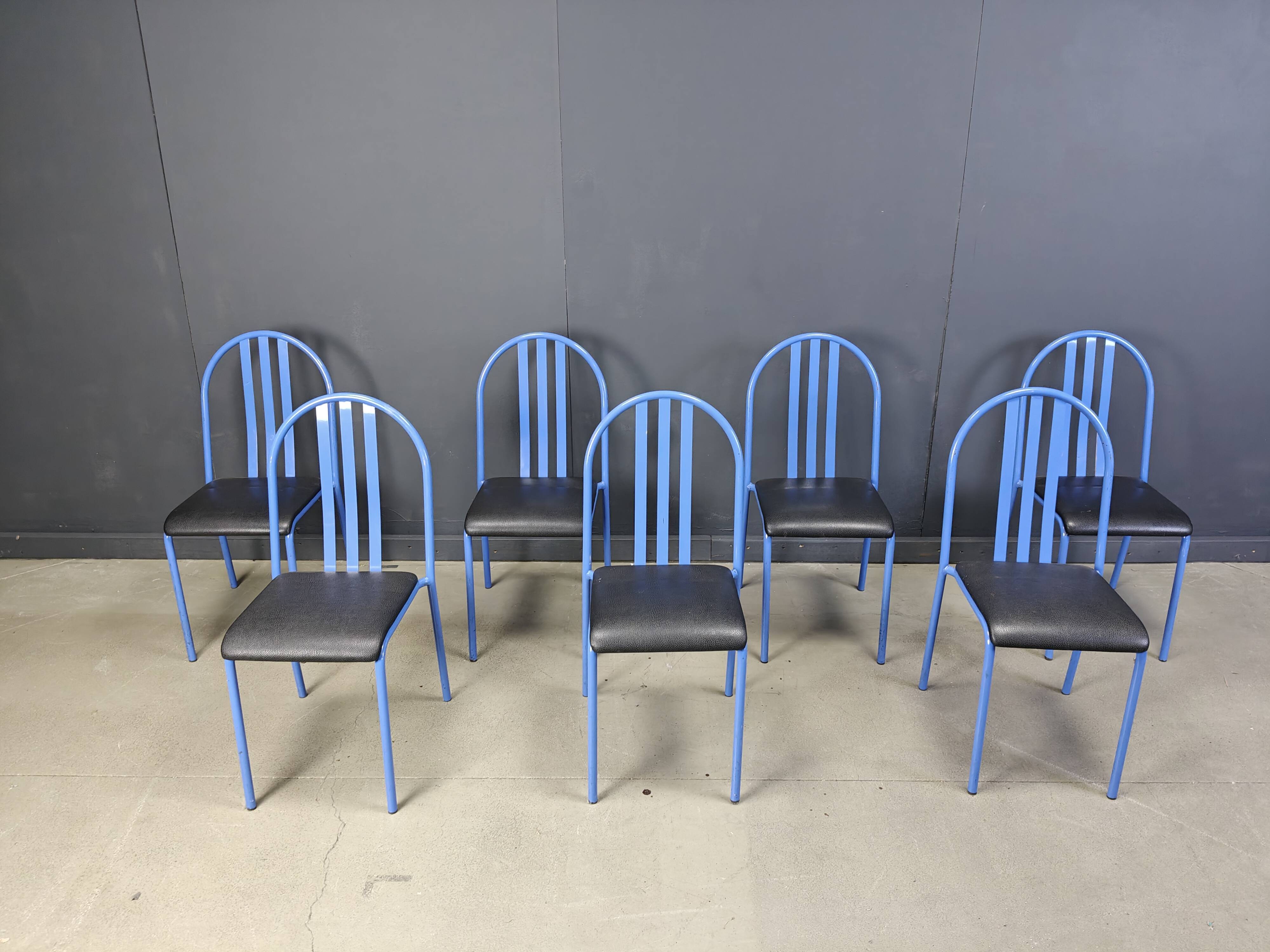 Set of Nr 222 chairs by Robert Mallet-Stevens, 1980s, Set of 7