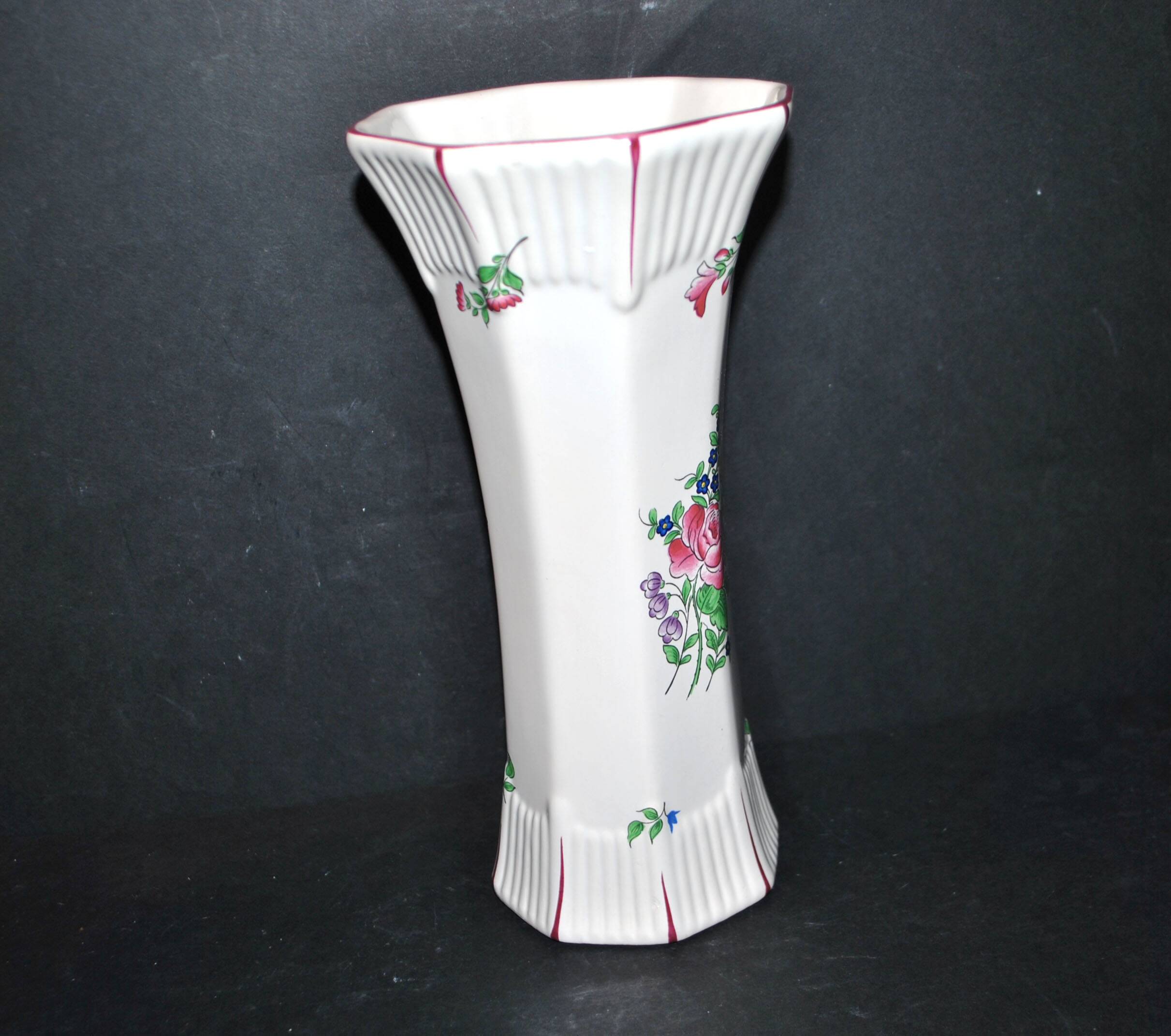 Octagonal ceramic vase KG LUNEVILLE Hand-painted floral street lamp decor