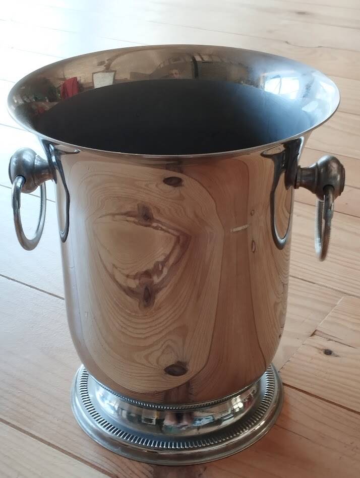 Champagne bucket with pedestal in 18/10 stainless steel – Jean Couzon, France 1970
