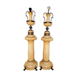 Pair of lamp on column in alabaster gilded brass frame