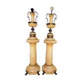 Pair of lamp on column in alabaster gilded brass frame