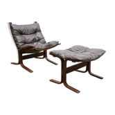 Fauteuil et ottoman scandinaves Siesta en cuir marron par Ingmar Relling pour les éditions Westnofa